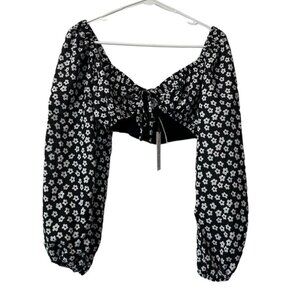 Pretty Garbage Women Floral Tied Crop Top Size Medium Boho Peasant Hippie Preppy